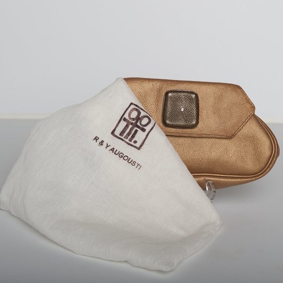 R & Y Augousti Gold Leather Clutch - Picture 2 of 4